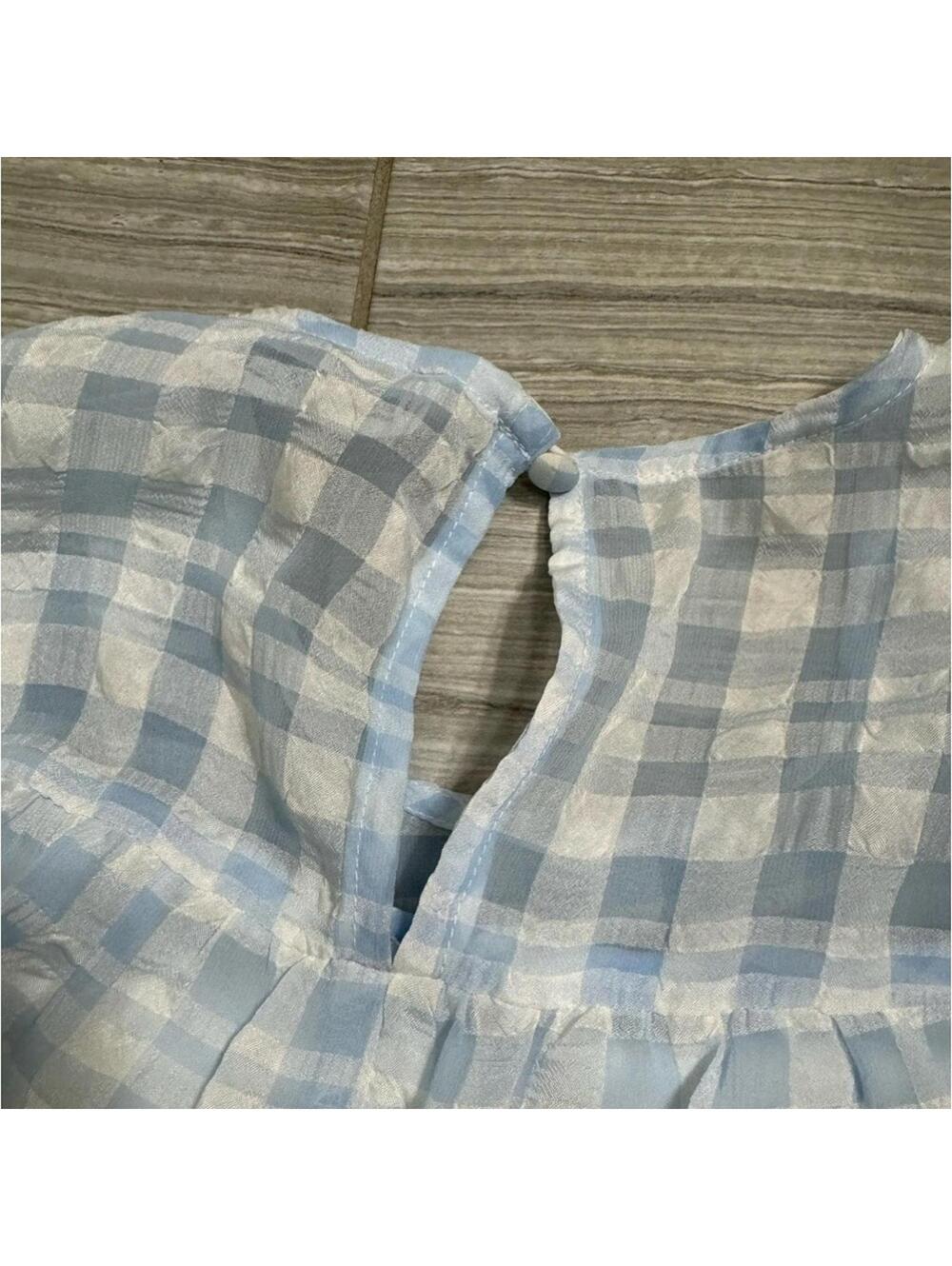 Calvin Klein Blue White Plaid Seersucker Sleeveless Short Mini Dress Size Small - Picture 4 of 7